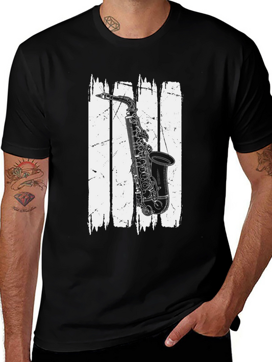 Camiseta Negra con Diseño de Saxofón Vintage para Hombre