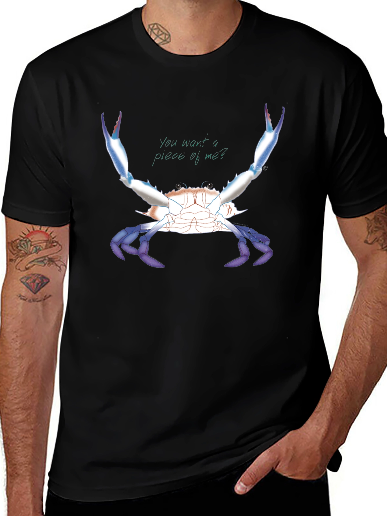 Camiseta Negra con Diseño de Cangrejo Azul
