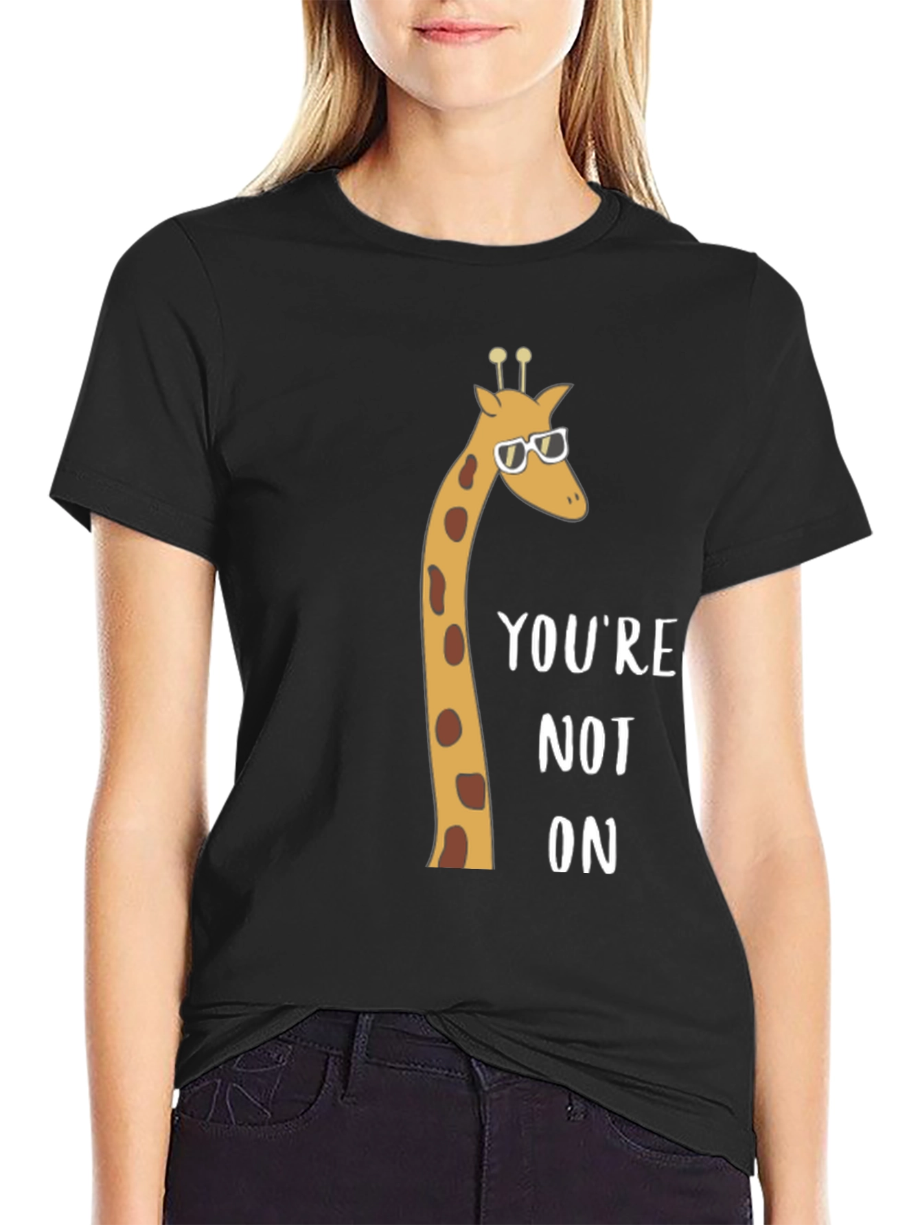 Camiseta Negra con Jirafa Gafas - Youre Not On
