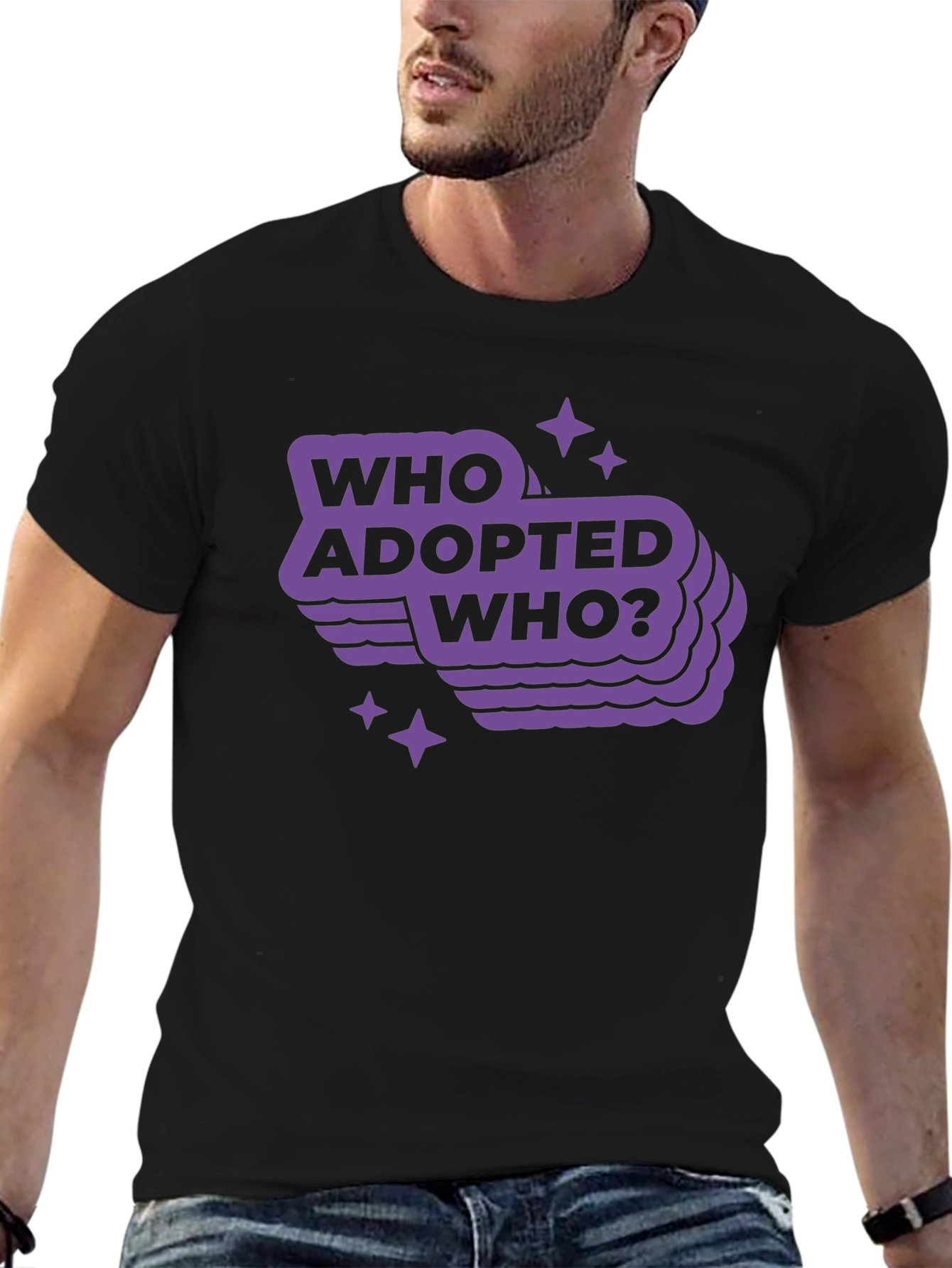 Camiseta Negra con Diseño Who Adopted Who?