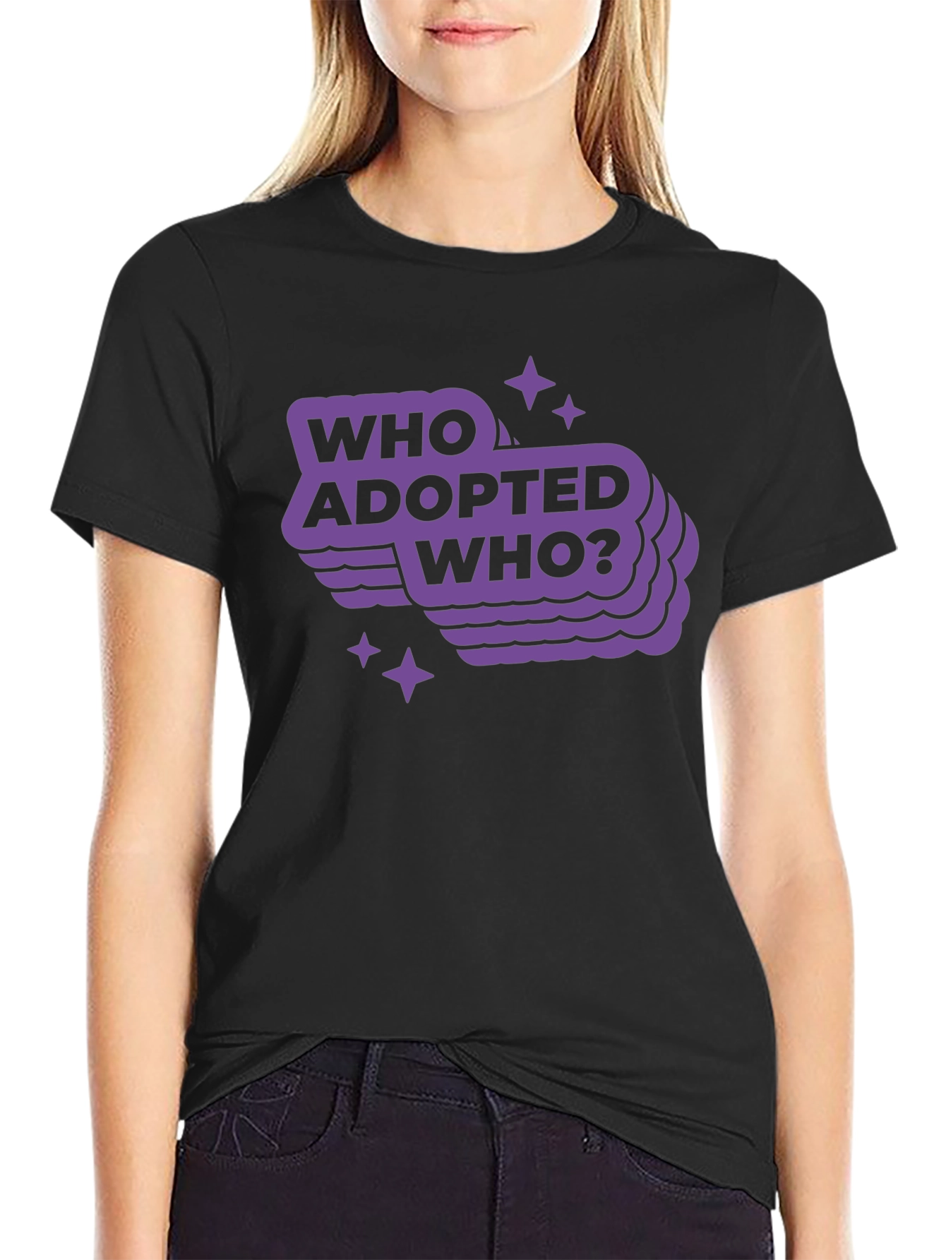 Camiseta Negra con Diseño Who Adopted Who?