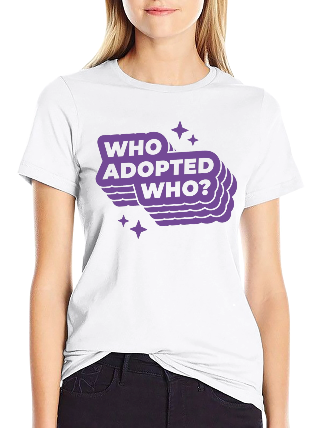 Camiseta Negra con Diseño Who Adopted Who?