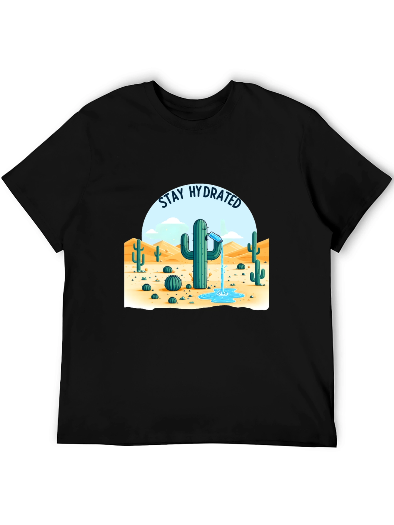 Camiseta Negra Stay Hydrated Cactus