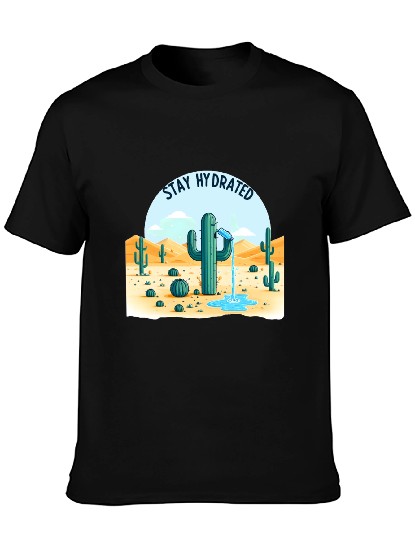 Camiseta Negra Stay Hydrated Cactus