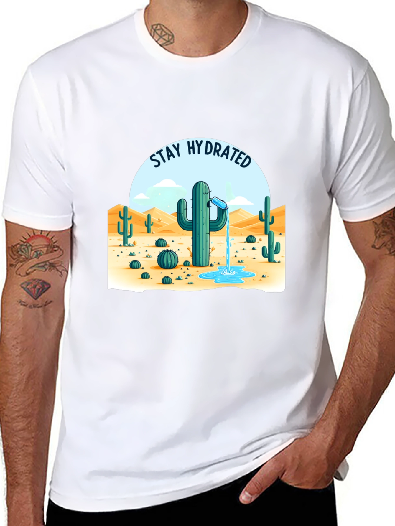 Camiseta Negra Stay Hydrated Cactus