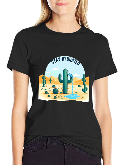 Camiseta Negra Stay Hydrated Cactus