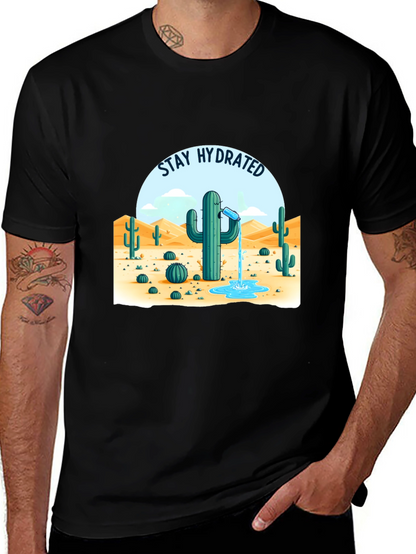 Camiseta Negra Stay Hydrated Cactus