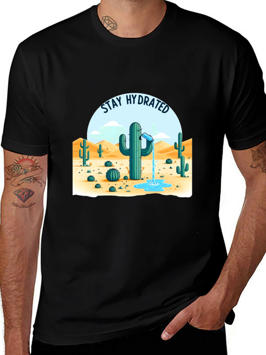 Camiseta Negra Stay Hydrated Cactus