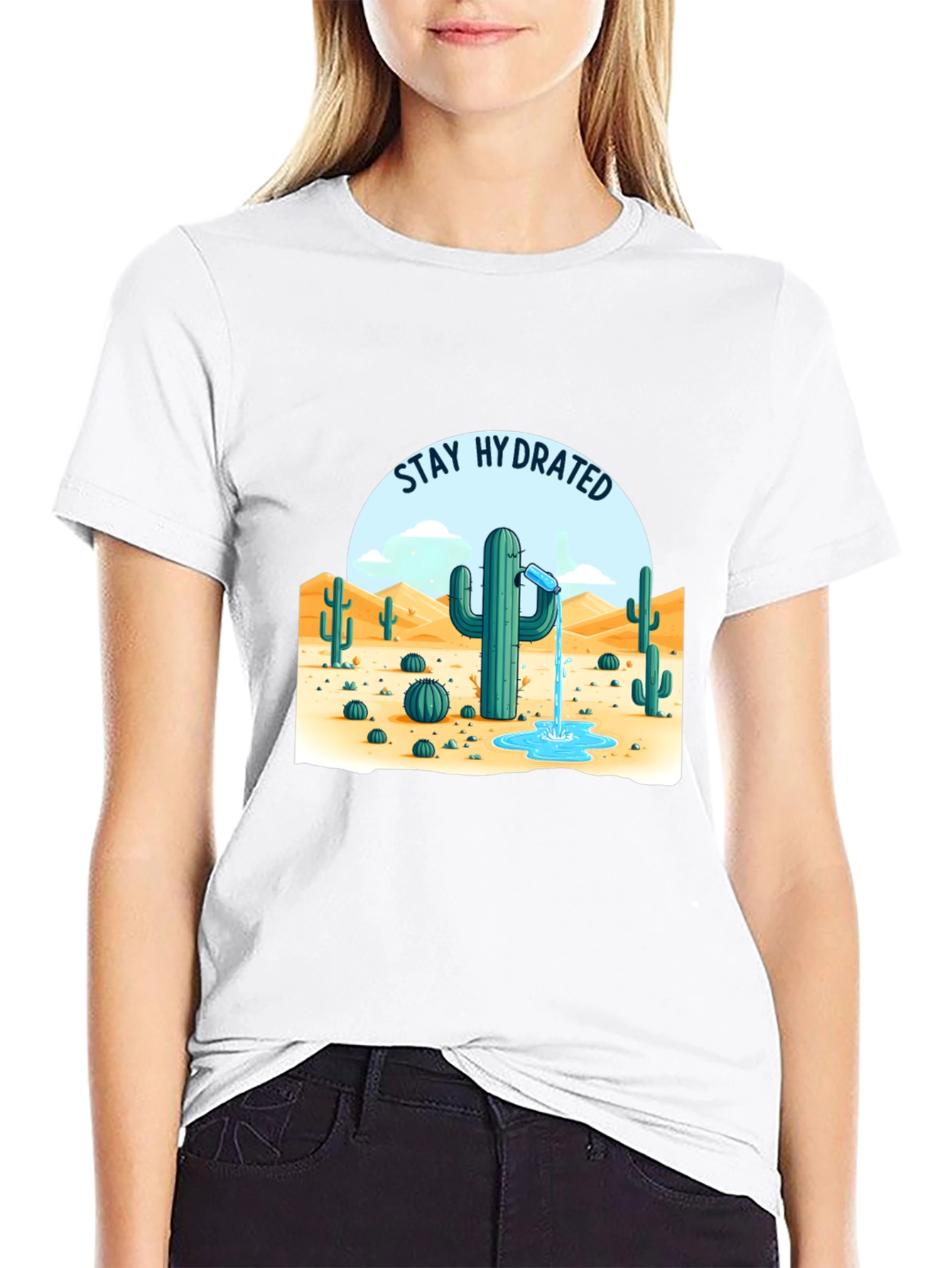 Camiseta Negra Stay Hydrated Cactus