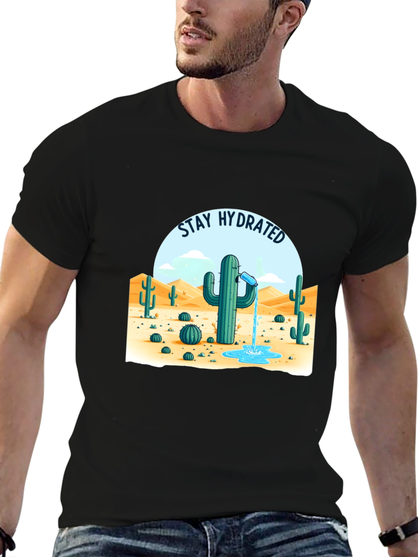 Camiseta Negra Stay Hydrated Cactus