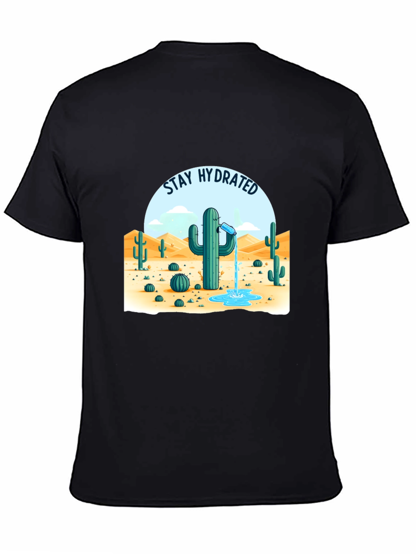 Camiseta Negra Stay Hydrated Cactus