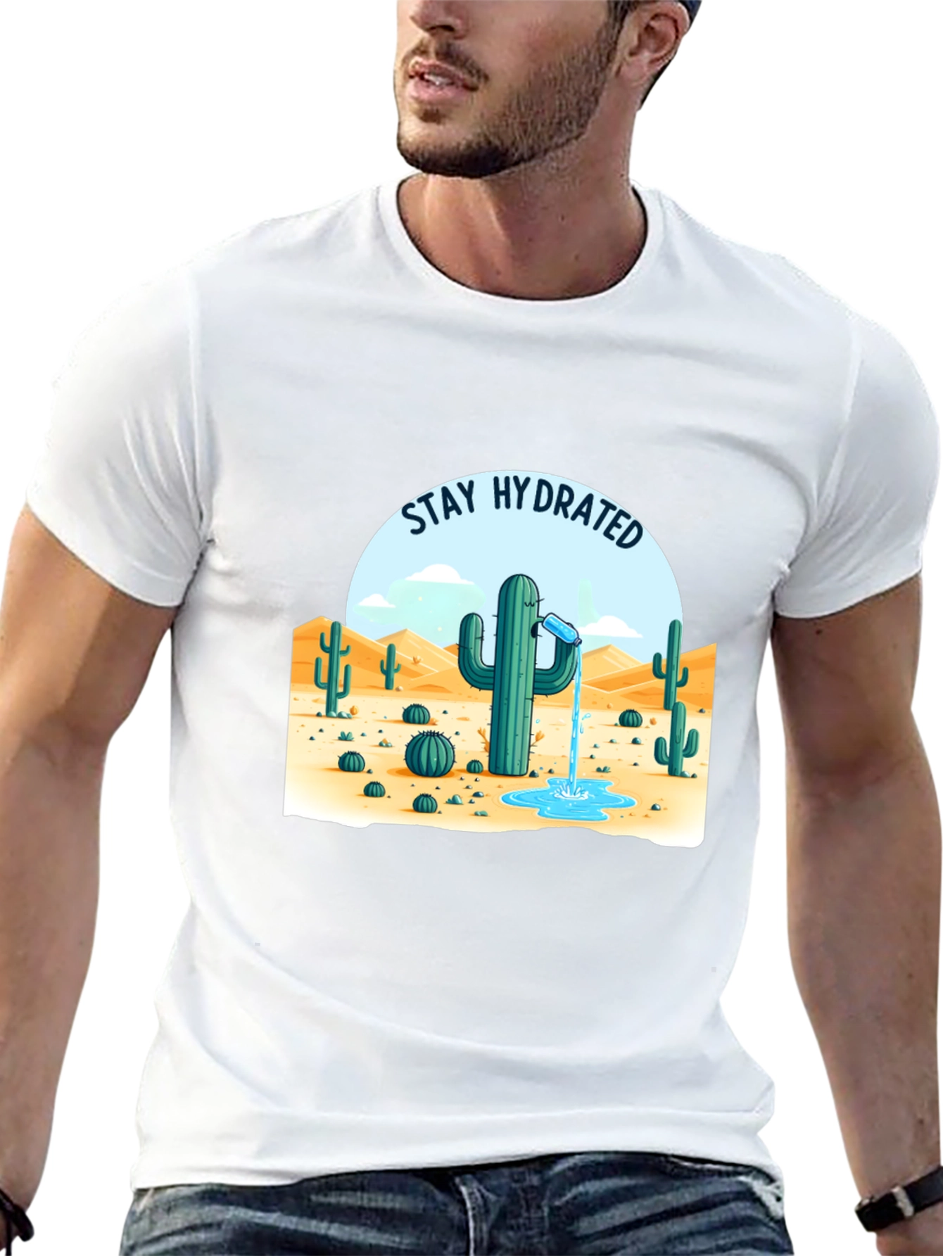 Camiseta Negra Stay Hydrated Cactus