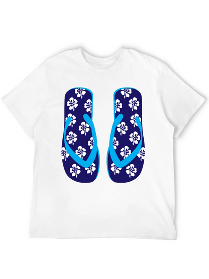 Camiseta Negra con Diseño de Chanclas Tropicales