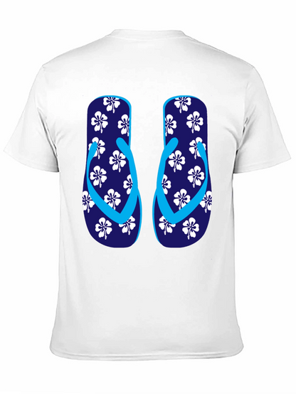 Camiseta Negra con Diseño de Chanclas Tropicales