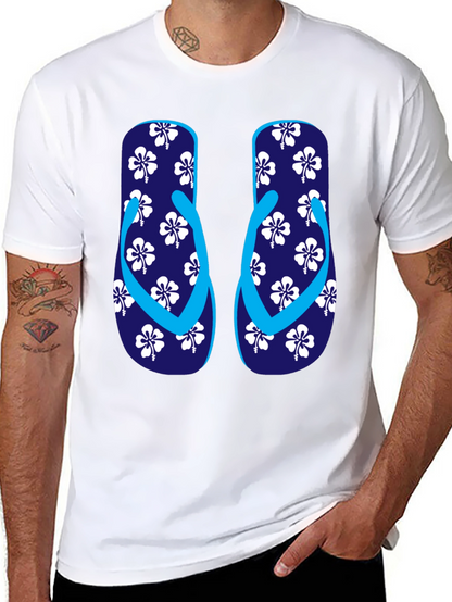 Camiseta Negra con Diseño de Chanclas Tropicales