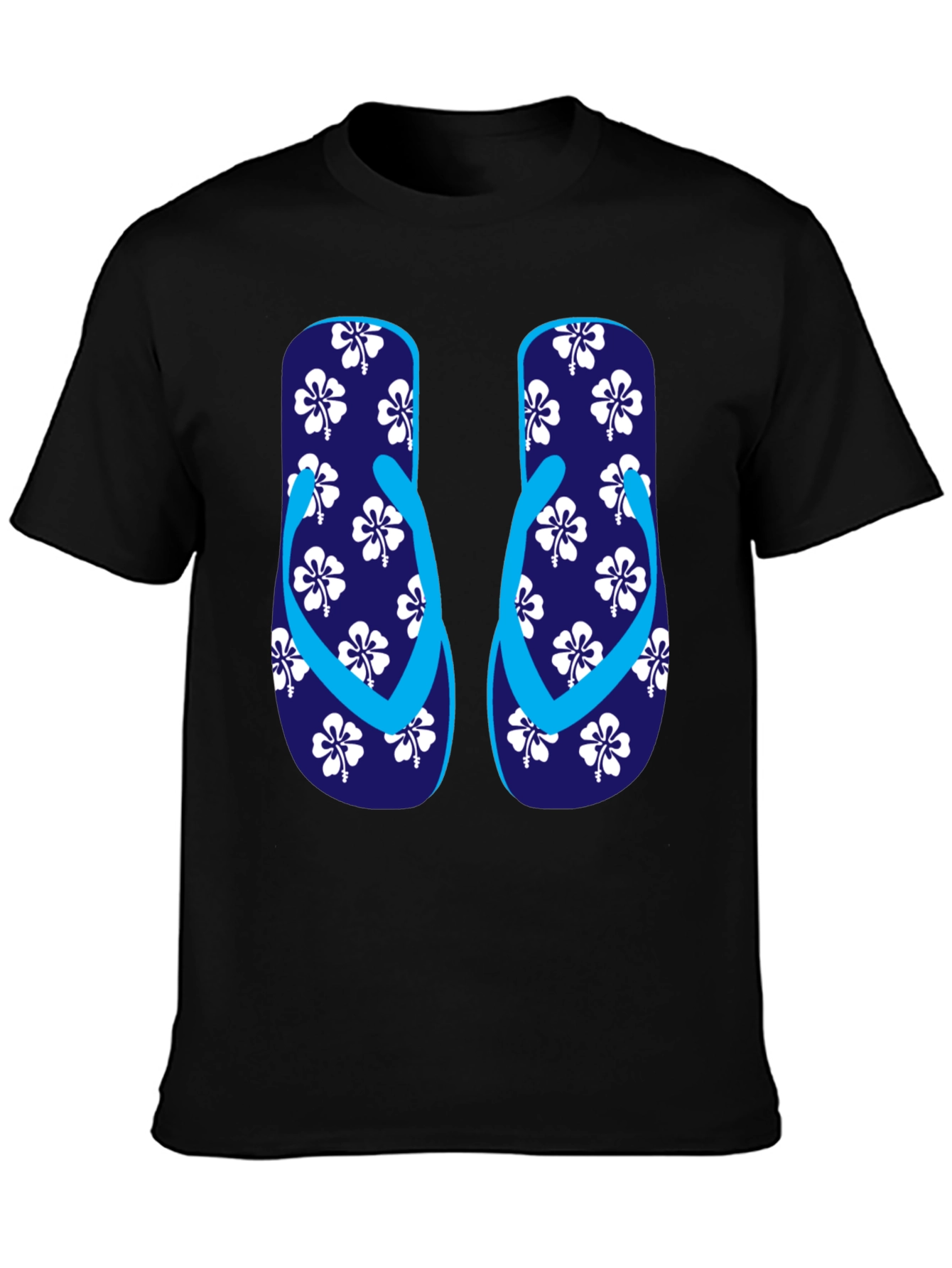 Camiseta Negra con Diseño de Chanclas Tropicales