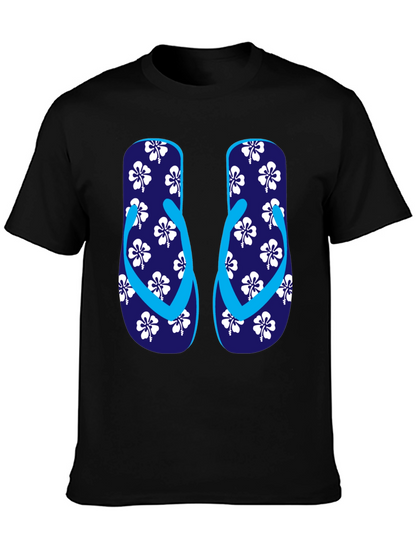 Camiseta Negra con Diseño de Chanclas Tropicales
