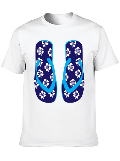 Camiseta Negra con Diseño de Chanclas Tropicales