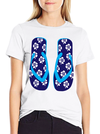 Camiseta Negra con Diseño de Chanclas Tropicales