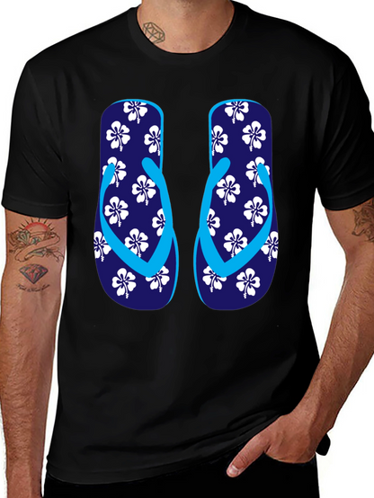 Camiseta Negra con Diseño de Chanclas Tropicales