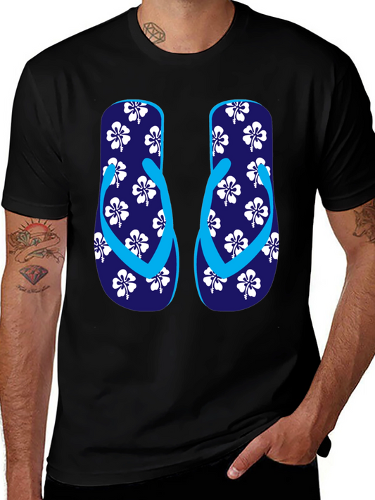 Camiseta Negra con Diseño de Chanclas Tropicales
