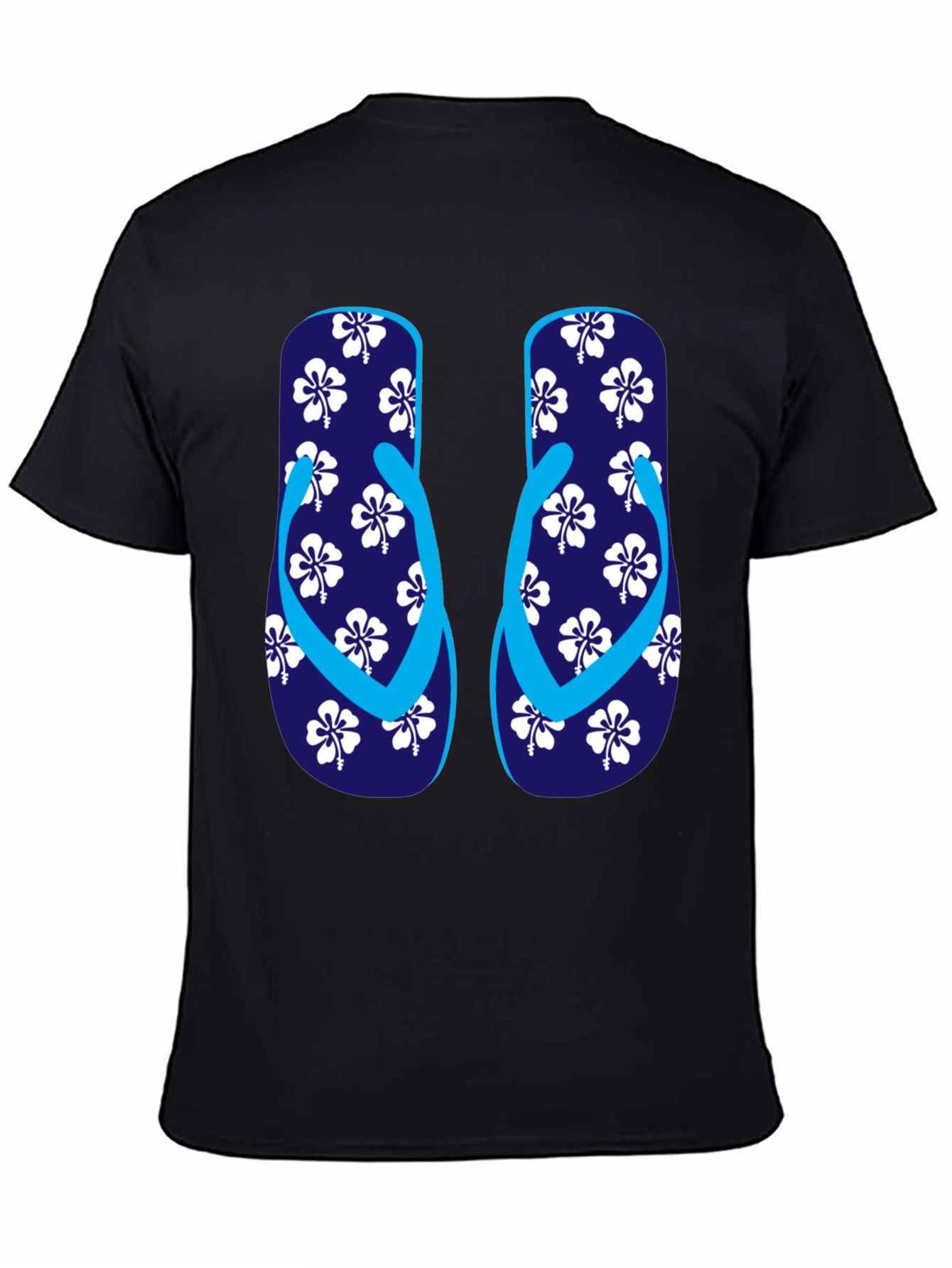 Camiseta Negra con Diseño de Chanclas Tropicales