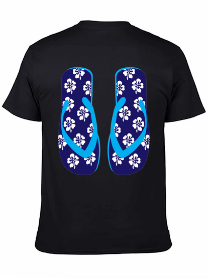 Camiseta Negra con Diseño de Chanclas Tropicales