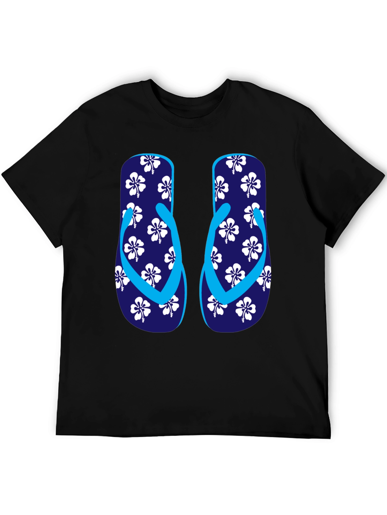 Camiseta Negra con Diseño de Chanclas Tropicales