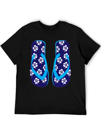 Camiseta Negra con Diseño de Chanclas Tropicales