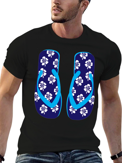 Camiseta Negra con Diseño de Chanclas Tropicales