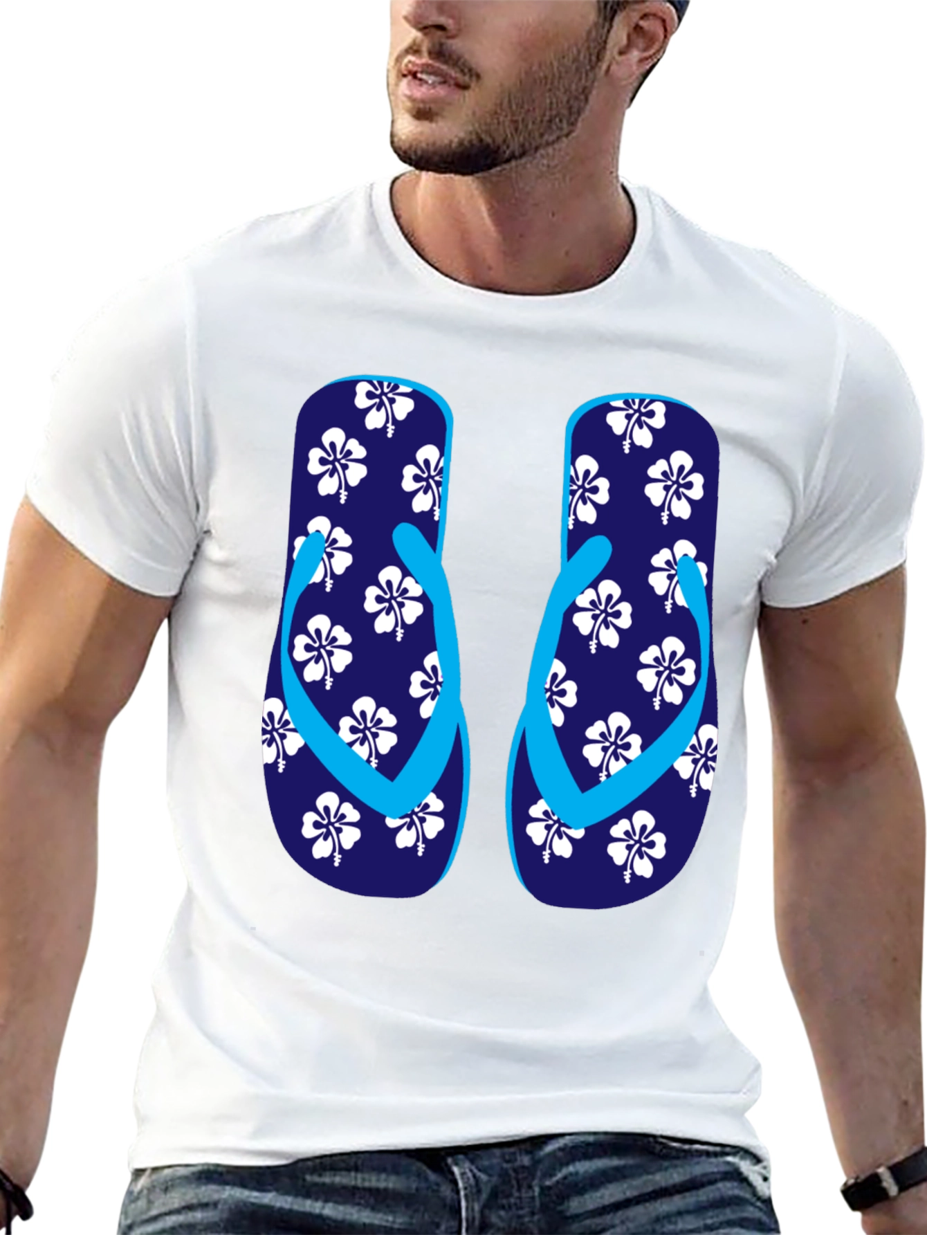 Camiseta Negra con Diseño de Chanclas Tropicales