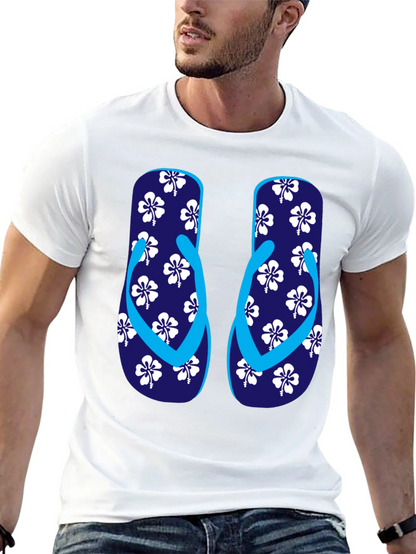 Camiseta Negra con Diseño de Chanclas Tropicales