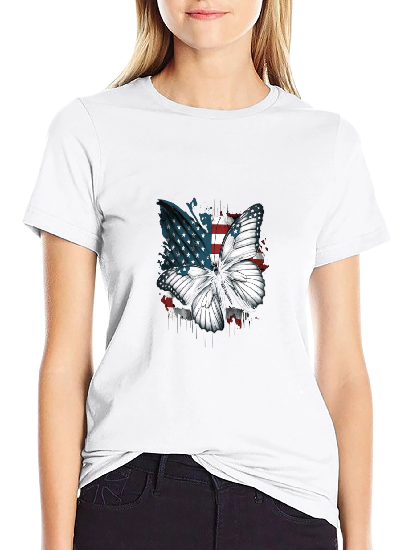 Camiseta Negra con Mariposa Patriótica