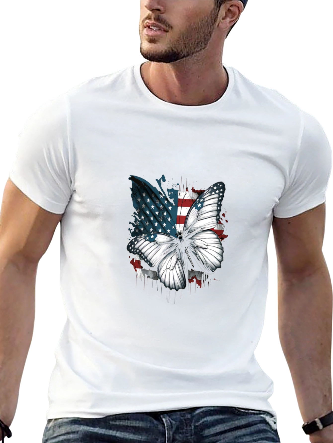 Camiseta Negra con Mariposa Patriótica