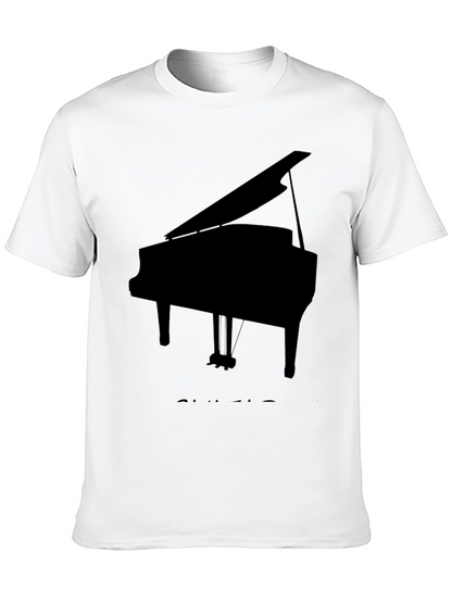 Camiseta Negra con Diseño de Piano de Cola