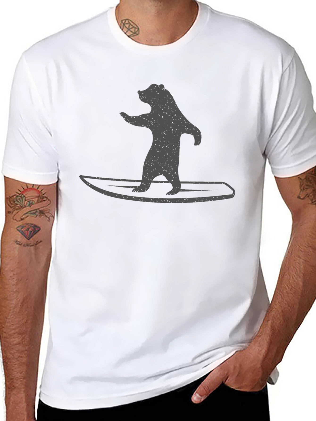 Camiseta Negra Hombre - Oso Surfista
