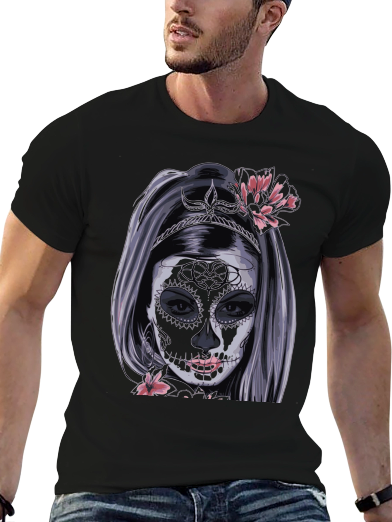 Camiseta Negra con Diseño de Catrina Mexicana