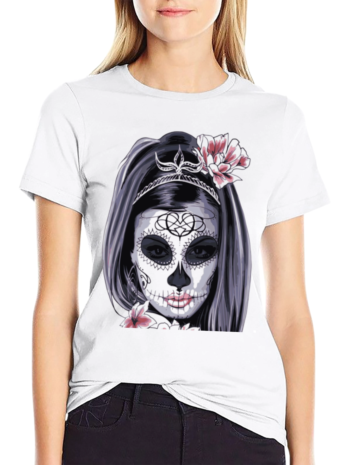 Camiseta Negra con Diseño de Catrina Mexicana