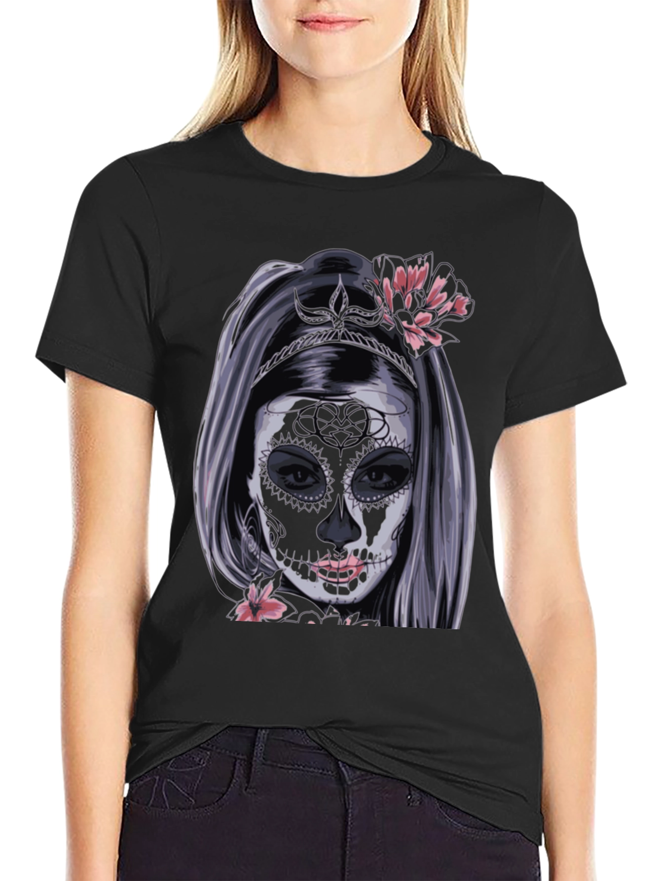 Camiseta Negra con Diseño de Catrina Mexicana