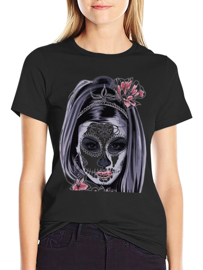 Camiseta Negra con Diseño de Catrina Mexicana