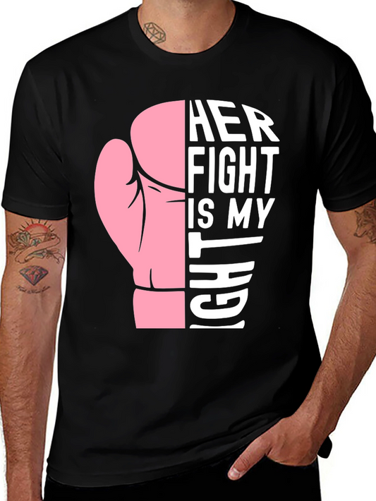 Camiseta Negra Her Fight Is My Fight Con Guante Rosa