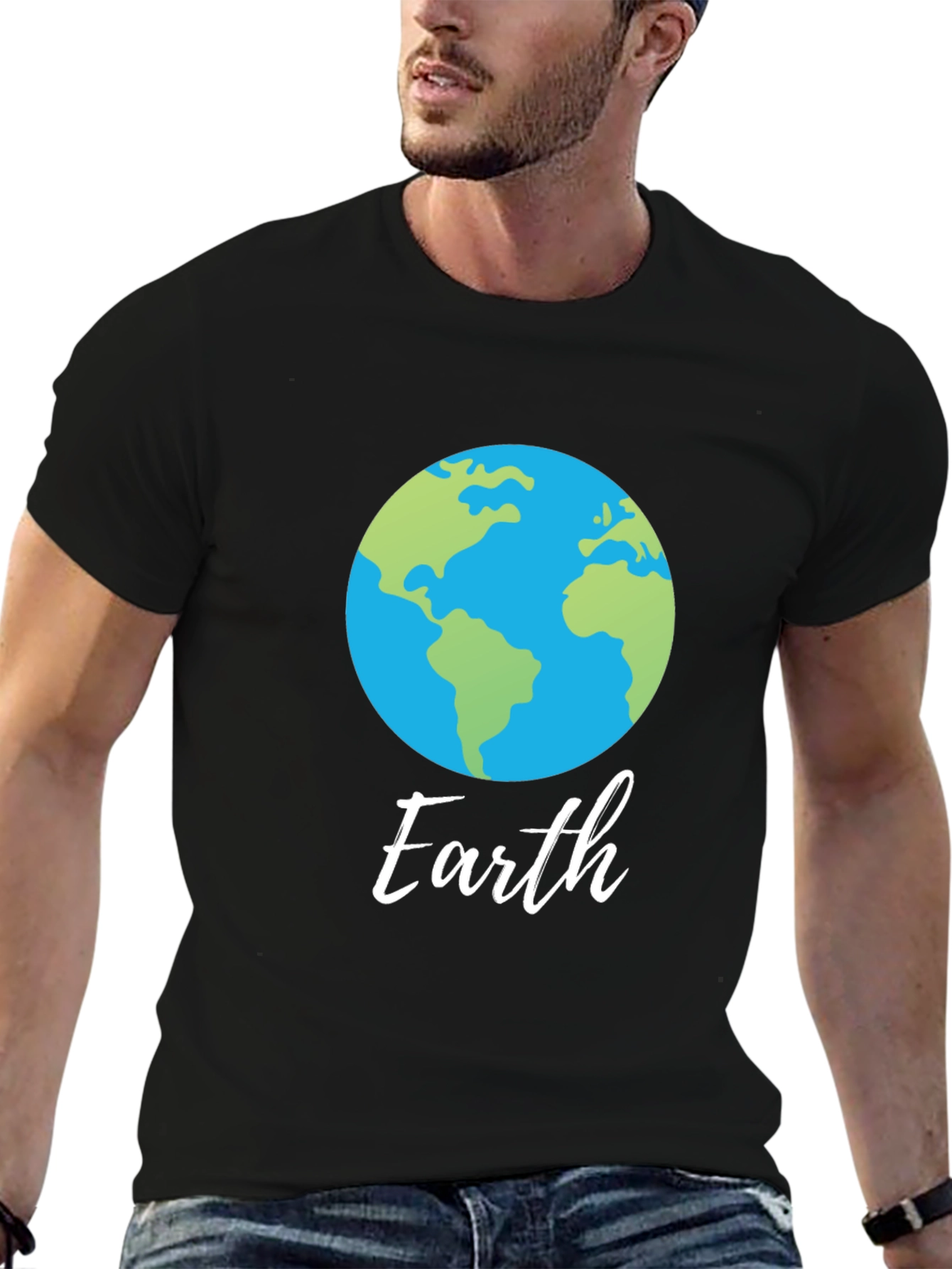 Camiseta Negra con Diseño del Planeta Tierra