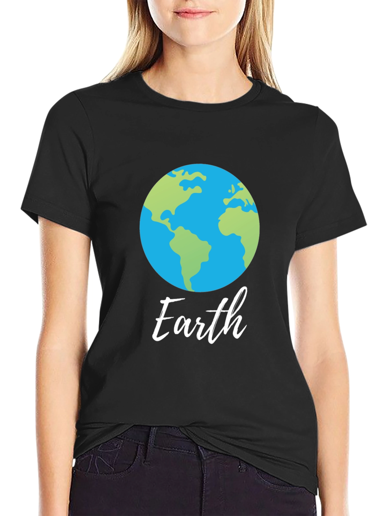 Camiseta Negra con Diseño del Planeta Tierra