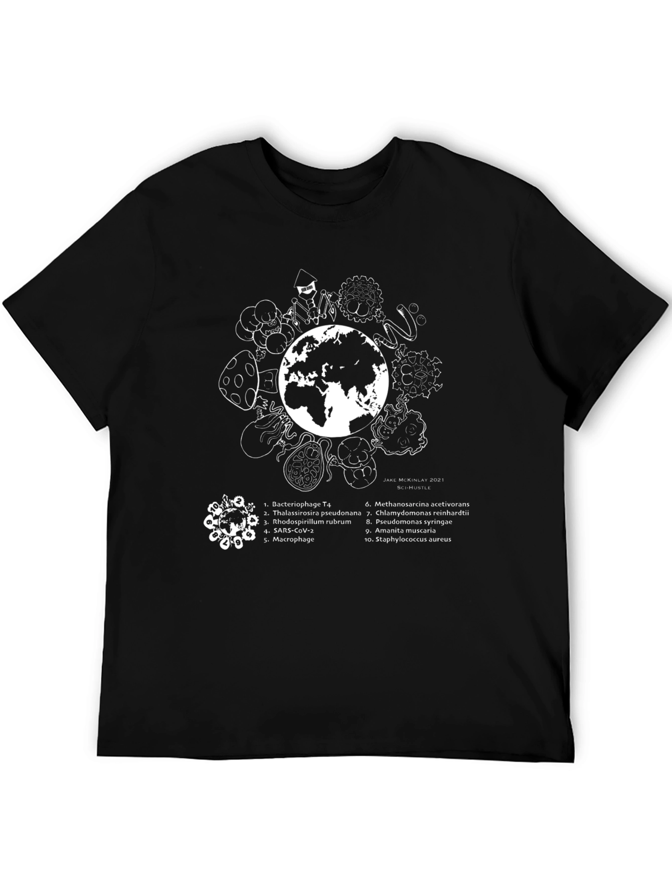 Camiseta Negra Microbiología Tierra - Diseño Único