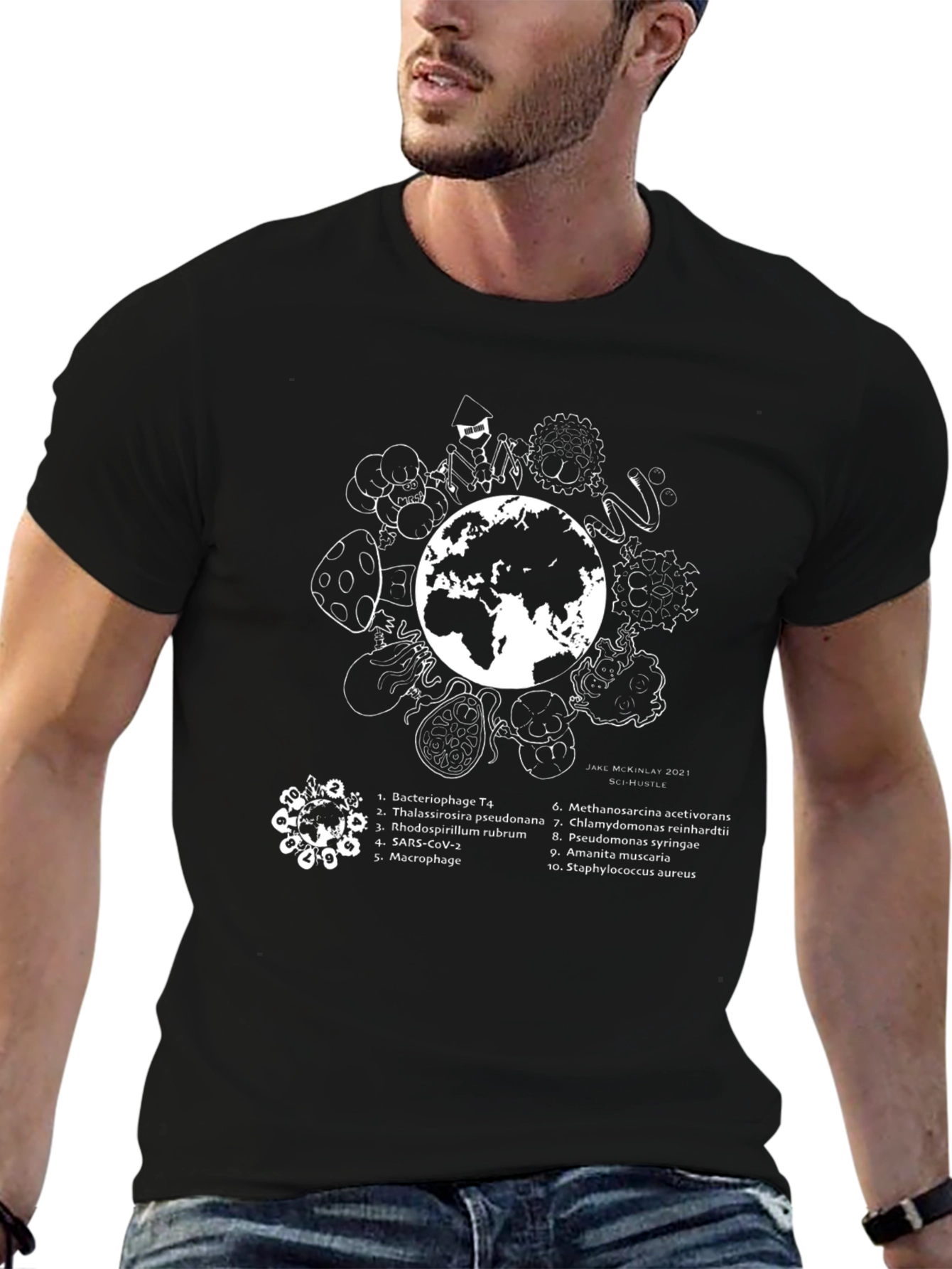 Camiseta Negra Microbiología Tierra - Diseño Único