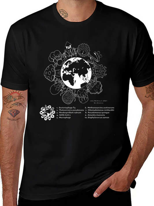 Camiseta Negra Microbiología Tierra - Diseño Único