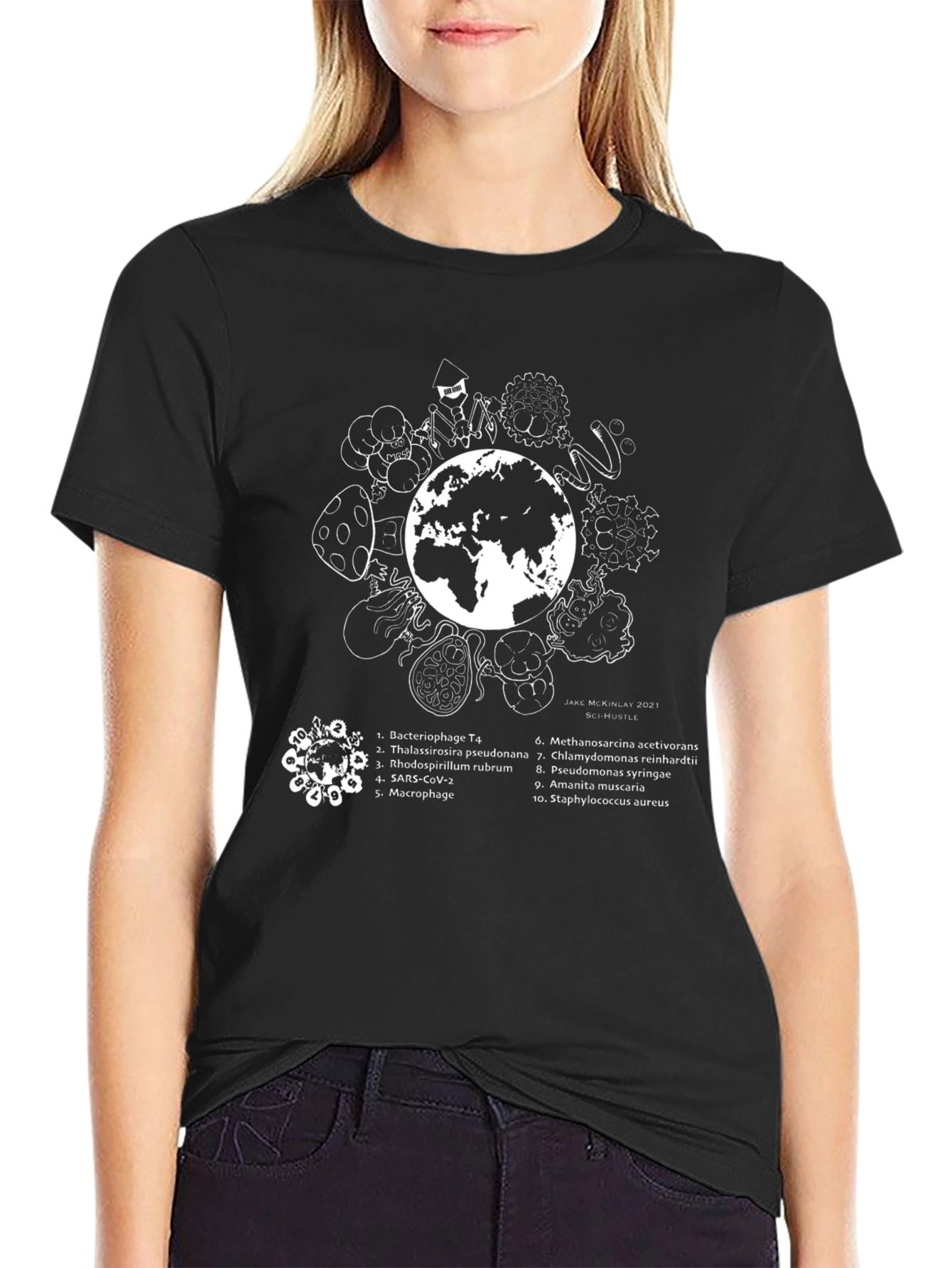 Camiseta Negra Microbiología Tierra - Diseño Único