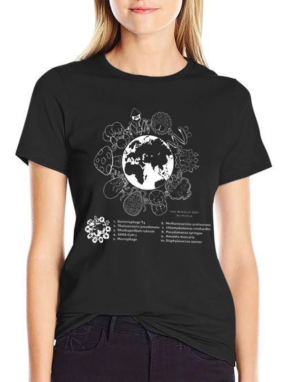 Camiseta Negra Microbiología Tierra - Diseño Único