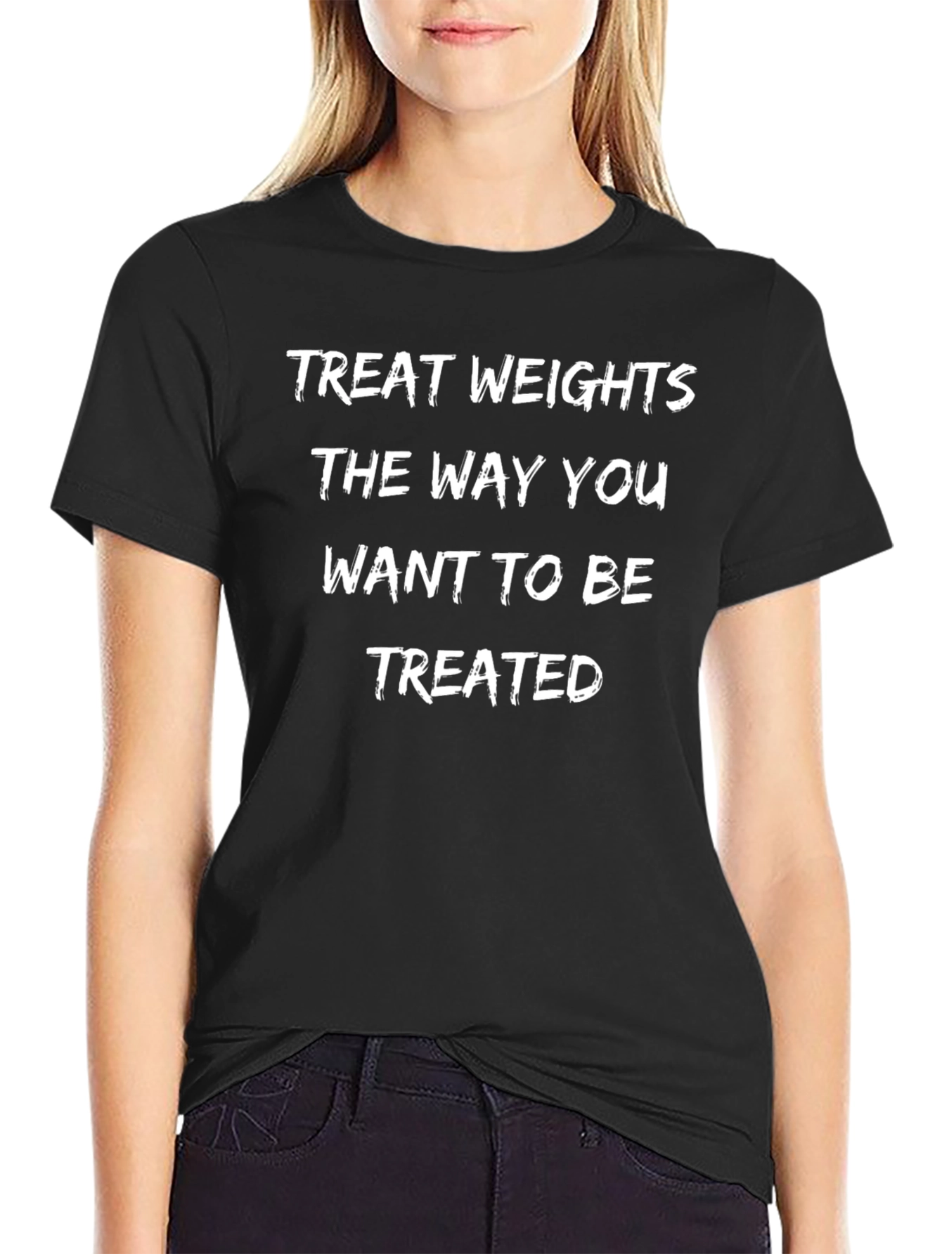 Camiseta Negra: Trata las Pesas como Quieres Ser Tratado