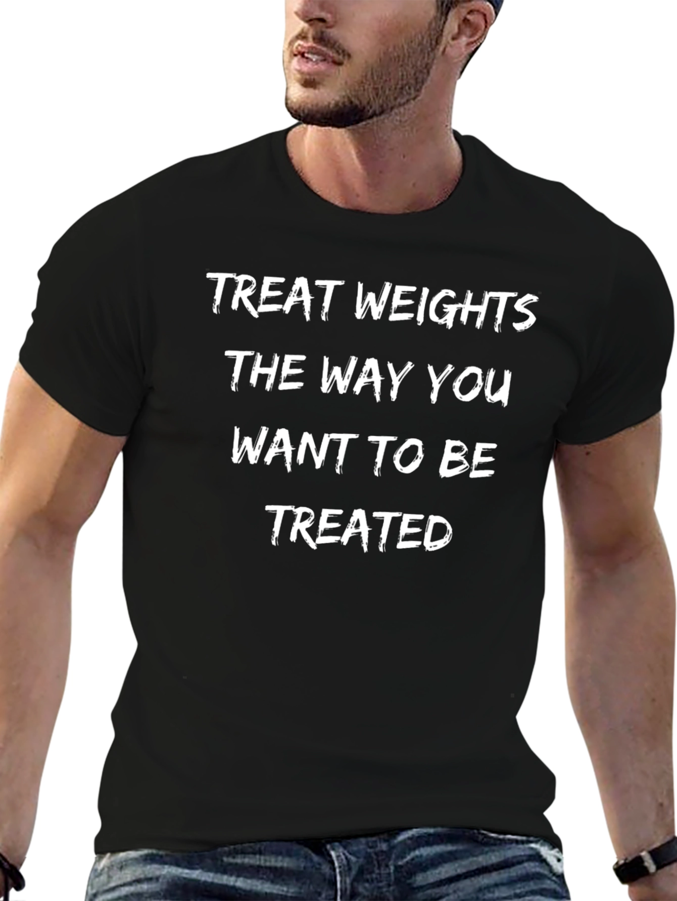 Camiseta Negra: Trata las Pesas como Quieres Ser Tratado